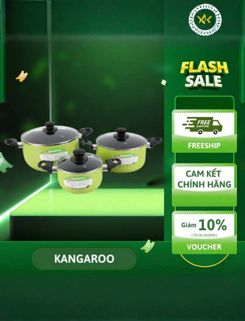 Bộ nồi nhôm 3 chiếc 16/20/24cm Kangaroo KG993MX, chống dính bền, nấu ăn đa dạng