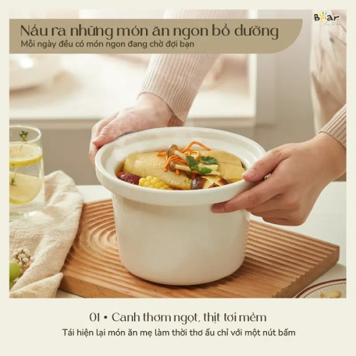 Nồi Nấu Chậm 1.5L BEAR SB-NNC15 Đa Năng Nấu Cháo, Hầm Nhanh, Nấu Chậm Trực Tiếp, Kho Thịt Kho Cá Giữ Ấm