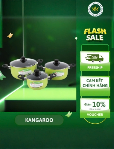 Bộ nồi nhôm 3 chiếc 16/20/24cm Kangaroo KG993MX, chống dính bền, nấu ăn đa dạng